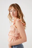 Women's Satin Ruffle-Trim Top in Pale Peach Small