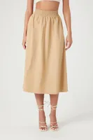 Women's A-Line Nylon Midi Skirt in Khaki, XL