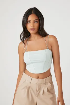 Women's Strappy Bustier Cropped Cami in Seafoam Large