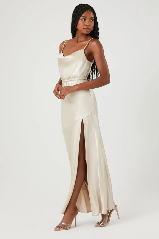 Satin Abstract Strapless Maxi Dress