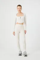 Women's Active Zip-Up Curved-Hem Crop Top in Birch Large