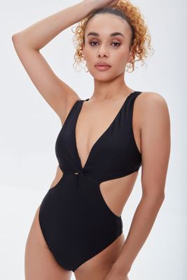 Women Cutout One-Piece Swimsuit in Black, XL