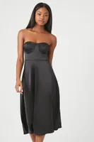 Women's Satin Sweetheart Midi Dress in Black Small