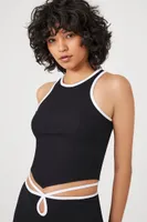 Women's Ringer Cropped Tank Top in Black/White Medium