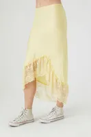 Women's Lace-Trim Satin Maxi Skirt in Yellow Large