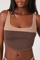 Women's Colorblock Lingerie Corset Bralette in Chocolate/Sand Small