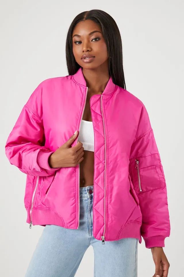 Forever 21 Plus Women's Satin Bomber Jacket in Dawn Pink, 3X | F21