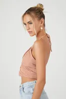 Women's Textured Cutout Halter Crop Top in Taupe Medium