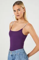 Women's Sweater-Knit Rhinestone Cami Bodysuit in Eggplant Medium