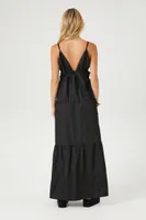 Women's Plunging Poplin Maxi Dress in Black Small