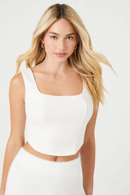 Women's Curved Hem Bustier Crop Top in Vanilla, XL