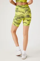 Women's Active Camo Print Biker Shorts in Acid Green/Green, XS