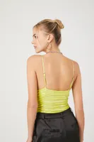 Women's Metallic Ruched Cami Bodysuit in Acid Green Medium