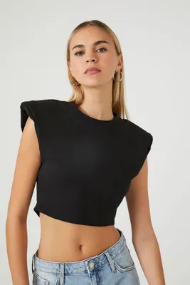 Women's Padded Cropped T-Shirt in Black Medium