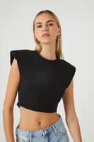 Women's Padded Cropped T-Shirt in Black, XS