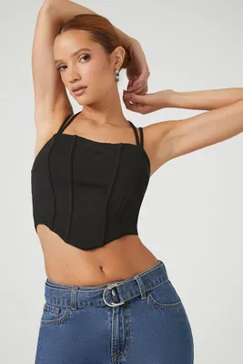 Women's Corset Halter Cropped Cami in Black Small