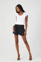 Women's Belted Twill High-Rise Shorts in Black Small