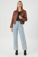 Women's Faux Leather Bomber Jacket in Dark Brown, XL