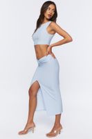 Women's Slinky Crop Top & Midi Skirt Set Blue