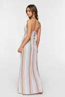 Women's Striped Cutout Maxi Dress in Pink, XS