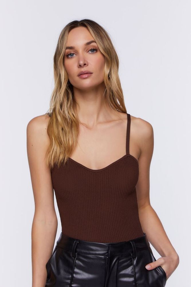 Women's Ribbed V-Neck Cami in Coffee, XL