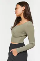 Women's Underbust Long-Sleeve Crop Top in Sage Small