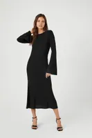 Women's Ribbed Knit Open-Back Midi Dress in Black Medium