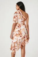 Women's Floral Print One-Shoulder Midi Dress Blush