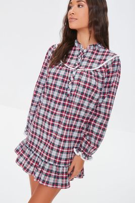 Women's Plaid Flannel Nightgown in Red/White Small