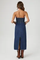 Women's Button-Front Denim Tube Dress