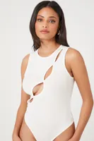 Women's Sleeveless Cutout Bodysuit in White, XL