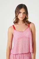 Women's Mesh Heart Cami & Shorts Pajama Set in Pink/Red Small