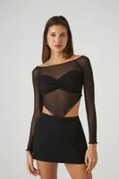 Women's Sheer Mesh Crop Top in Black, XL