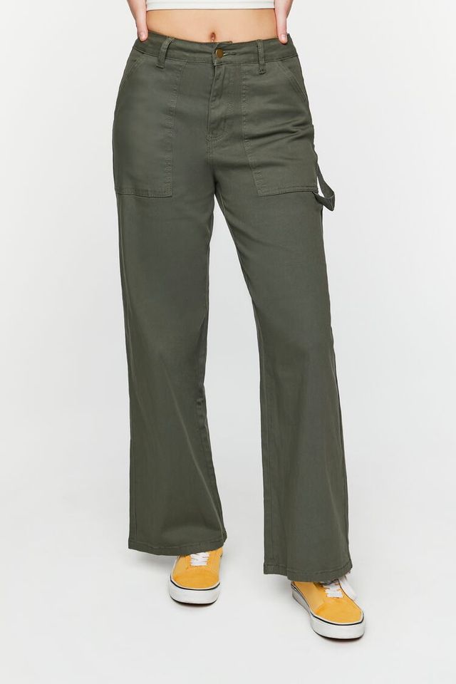 Women's Twill Wide-Leg Utility Pants in Olive Large