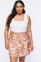 Women's Tropical Floral Print Mini Skirt in Red, 2X