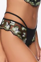 Women's Mesh Butterfly Cheeky Panties in Black/Herbal Green Small