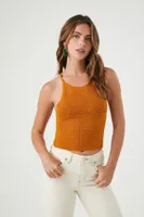 Women's Sweater-Knit Cropped Cami in Tan Large