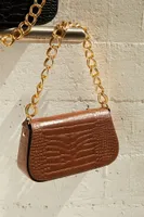 Women's Faux Croc Leather Shoulder Bag in Brown