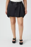 Women's Pleated Denim Skort in Washed Black, 0X