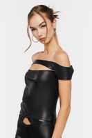 Women's Faux Leather Cutout Crop Top in Black Small