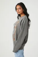 Women's Fleece Janis Joplin Graphic Pullover in Grey, XS