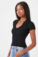 Women's Sweater-Knit Split-Neck Top Small