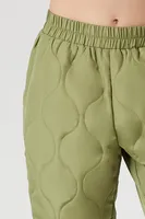 Women's Quilted Nylon Joggers in Olive Medium