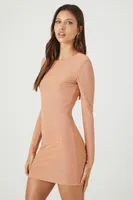 Women's Mesh Rhinestone Mini Dress in Almond Small