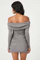 Women's Off-the-Shoulder Foldover Mini Dress in Dark Grey Small