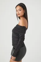 Women's Ruched Off-the-Shoulder Top in Black Small