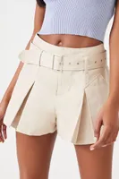 Women's Belted Twill Mid-Rise Shorts in Taupe Large