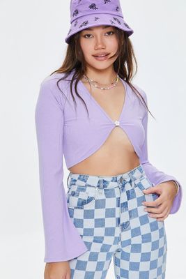 Women's Floral-Button Crop Top