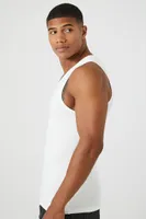 Men Ribbed Knit Tank Top in White, XL