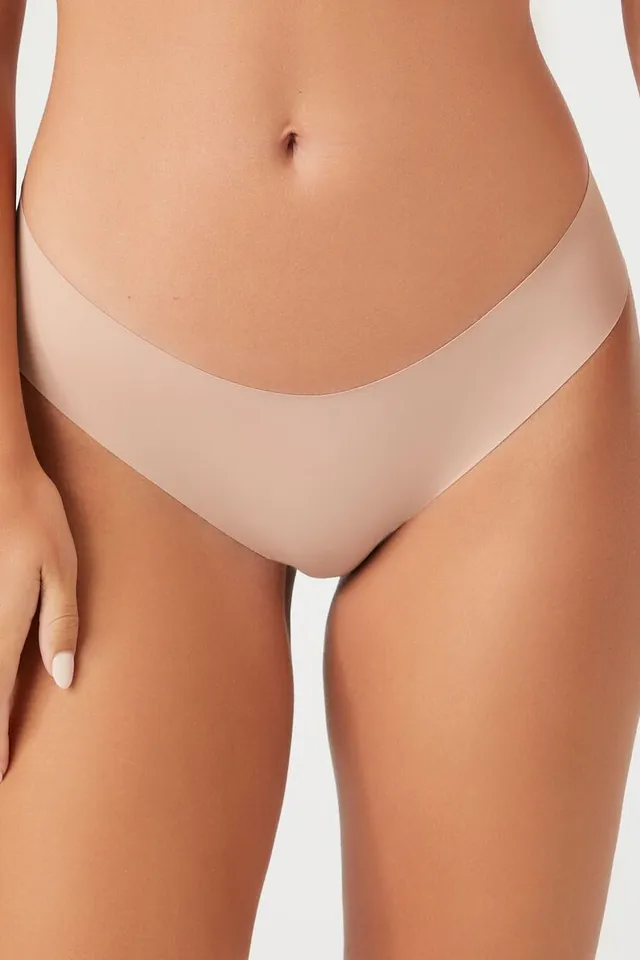 Forever 21 Women's Seamless Lettuce-Edge Thong Panties in Vanilla Medium